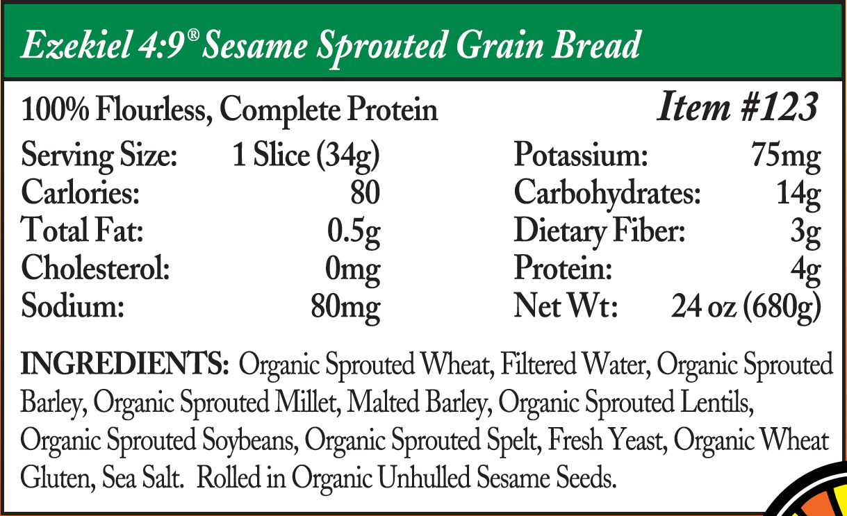 ezekiel bread - sesame sprouted grain ingredients