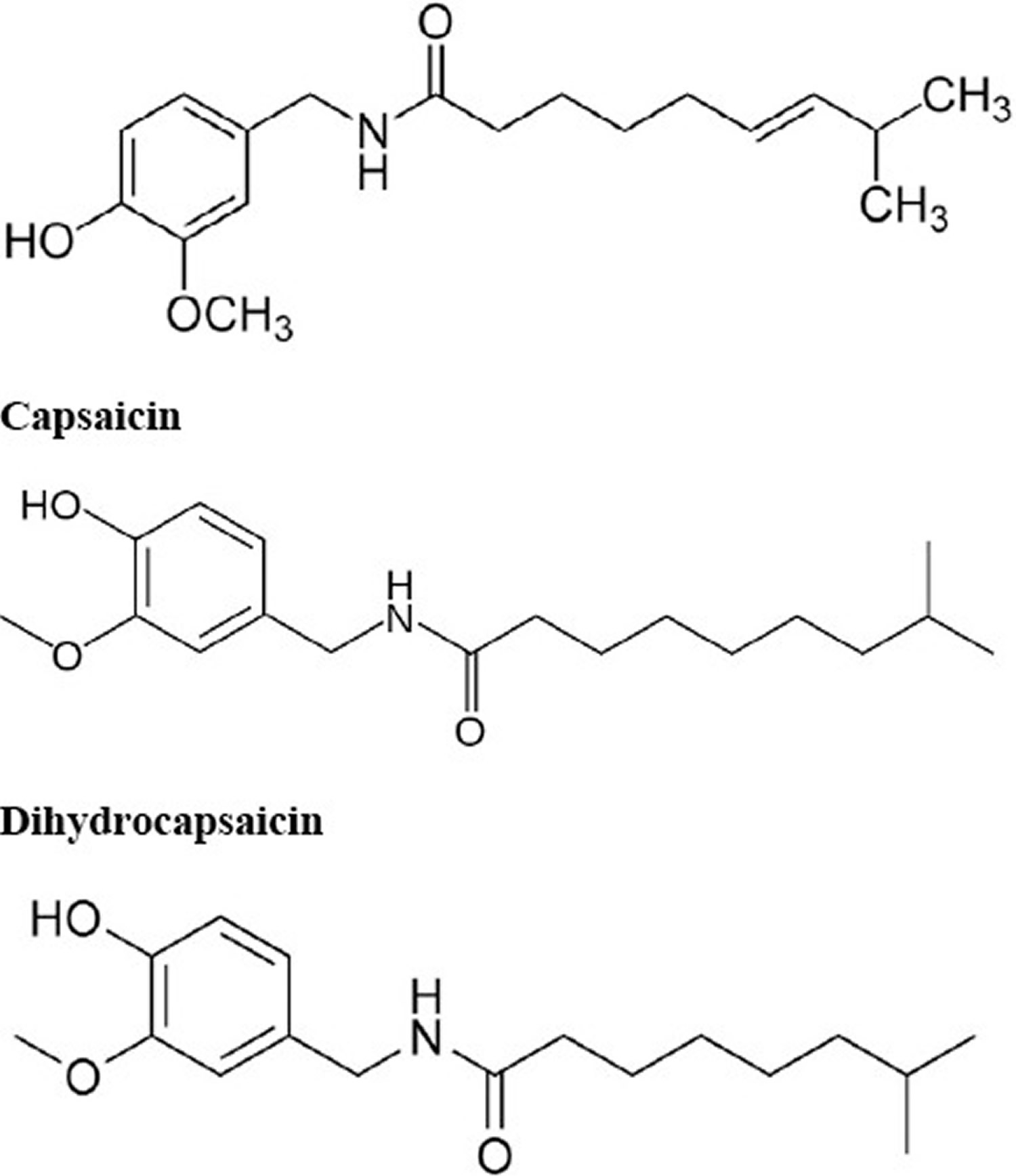 Chemical structures of capsaicinoids