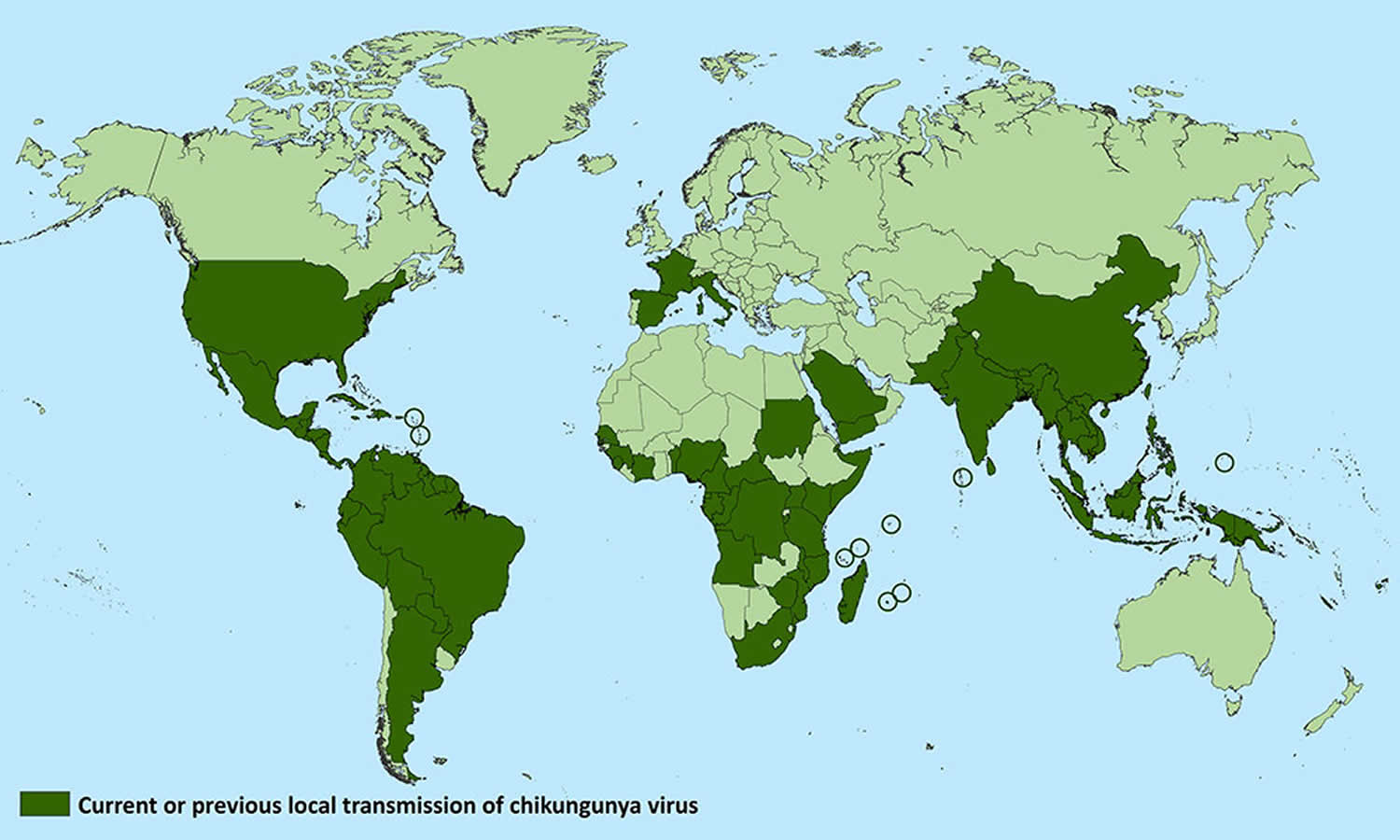 Countries and territories where chikungunya cases have been reported