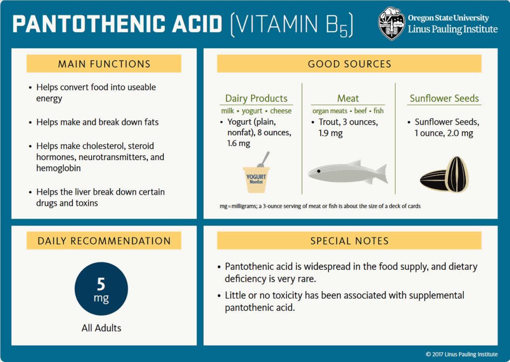 Pantothenic Acid, Vitamin B5, Benefits, Food Sources, Side Effects & Safety