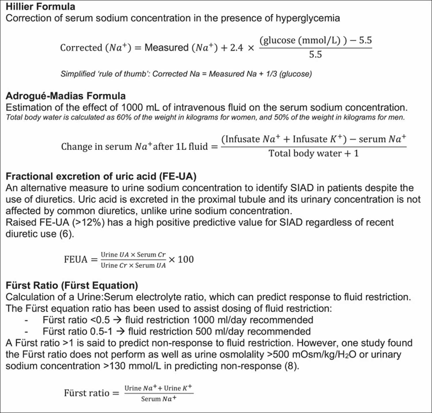 Useful formulas in the management of hyponatremia